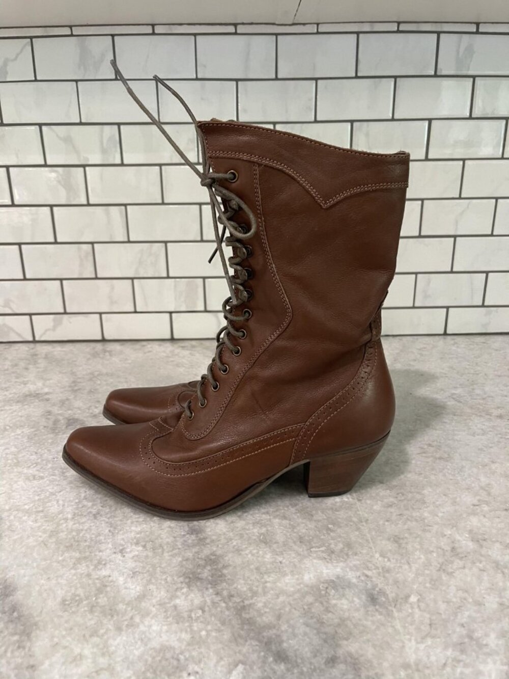 Rawhide Abilene Boots Size 7.5 Victorian Lace Up Brown Leather Cosplay Packer - Picture 3 of 16